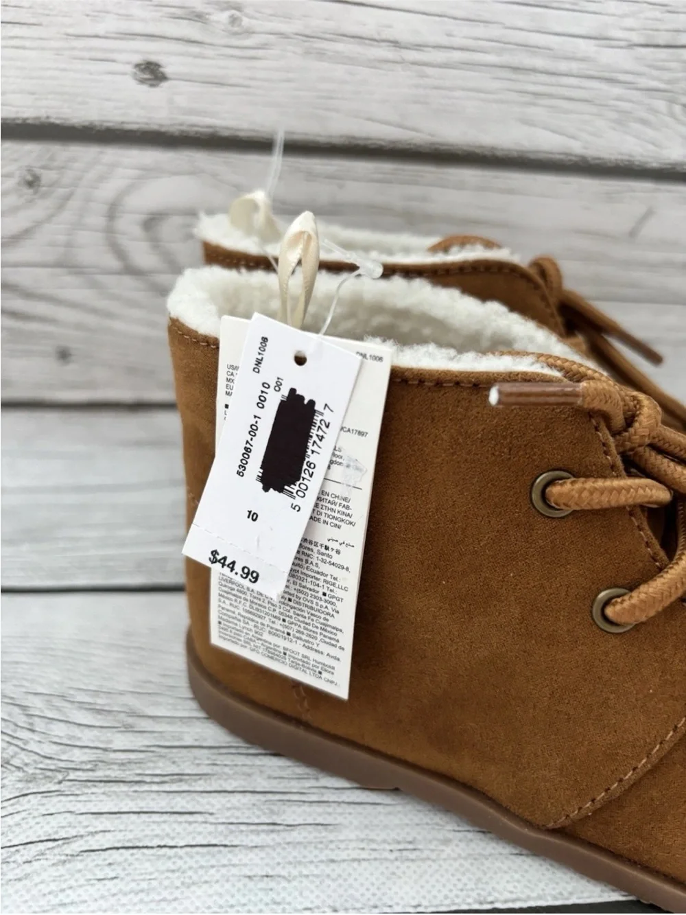 Baby Gap Toddler Sherpa Lined Boots Size 10 Brown Lace Tie Winter Booties NEW